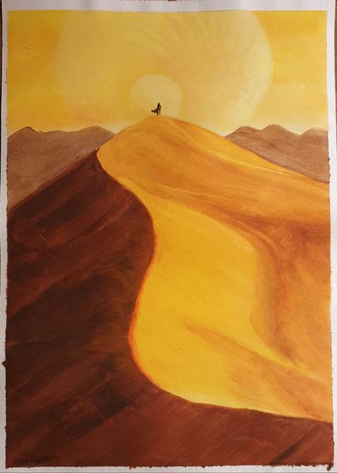 How To Draw Desert Landscape, Sahara Desert Painting, Sand Dunes Painting Acrylic, South African Landscape Paintings, Sahara Desert Drawing, Acrylic Painting Desert, Waldorf Botany, Dune Painting, Horizon Illustration