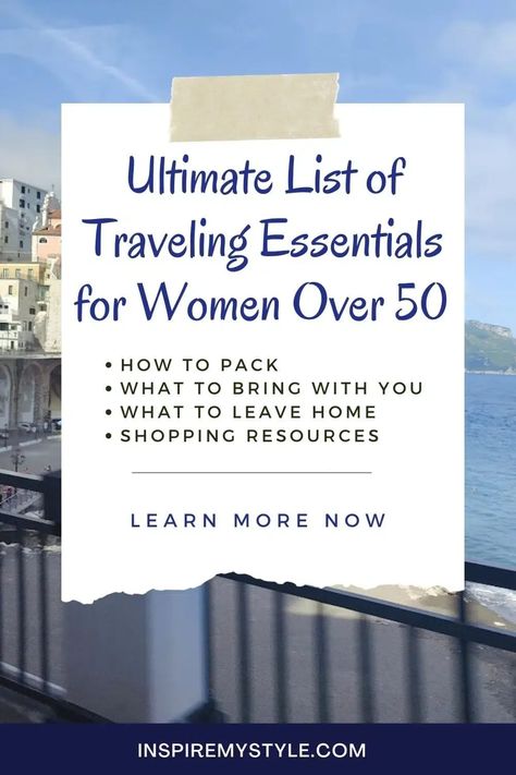 The ultimate list of traveling essentials for women over 50 will provide you with everything you need to know for planning, packing, and enjoying your adventure. What to pack, what to leave home, shopping resources, and free printable! Traveling Essentials, Aging Makeup, Have A Safe Trip, Travel Bag Essentials, Packing Ideas, Home Shopping, Packing Luggage, Packing List For Vacation, Travel Capsule