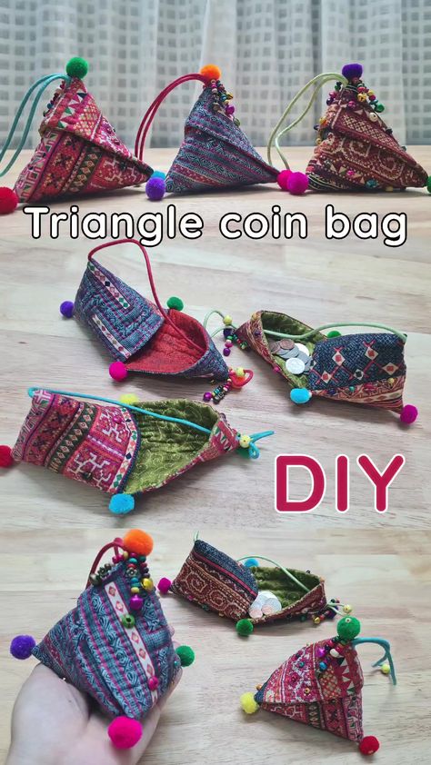 3.9K views · 231 reactions | DIY Triangle bag. Watch normal video Chanida Handmade | Chanida Handmade | Chanida Handmade · Original audio Fabric Crafts Diy Handmade Gifts Ideas, Coin Bag Diy, Diy Fabric Purses, Knot Bags, Handmade Fabric Purses, Drawstring Bag Pattern, Handmade Fabric Bags, Sac Diy, Triangle Bag