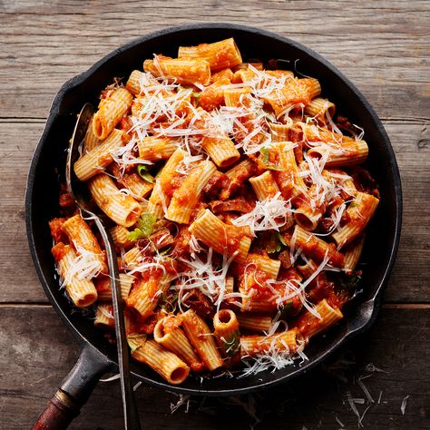 Rigatoni Amatriciana Rigatoni Amatriciana, Italian Rigatoni, Copycat Meals, Copycat Dinner, Amatriciana Recipe, Amatriciana Sauce, Ziti Recipe, Restaurant Copycat, Baked Ziti Recipe