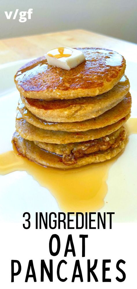 3 ingredient oat pancakes. vegan, gluten-free, and easy to make. Oat Pancakes Vegan, Three Ingredient Pancakes, Plant Based Pancakes, Vegan Pancakes Easy, Easy Pancake Recipe, 3 Ingredient Pancakes, Pancakes Protein, Easy Pancake, Vegan Pancake Recipes