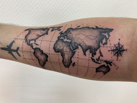 Map Tattoos Men, Tat Inspiration, Compass Tattoos, Tattoos Color, World Map Tattoos, Chest Tattoo Ideas, Map Tattoo, Compass Rose Tattoo, Chest Hair