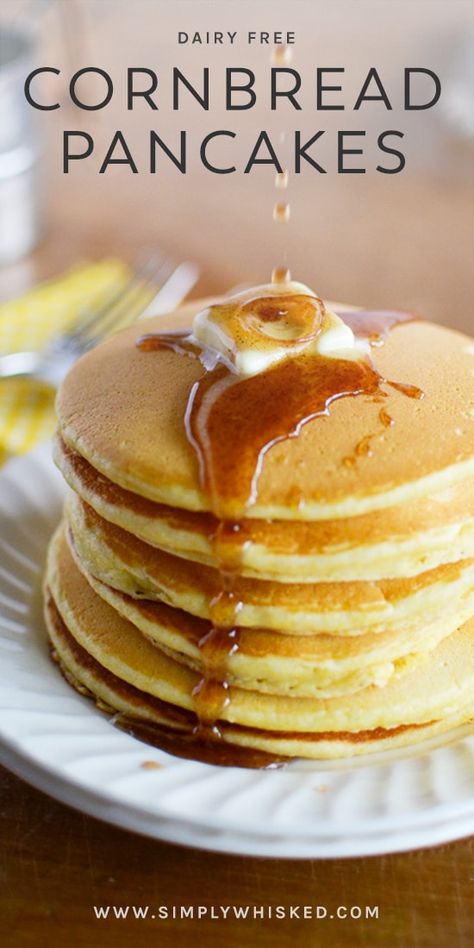 These easy cornbread pancakes topped with homemade cinnamon syrup are a flavorful twist on a classic breakfast favorite. These sweet, fluffy cornmeal pancakes are made from scratch, no Jiffy mix necessary. They’re dairy free, but this recipe also has directions for how to make them vegan. Cinnamon Syrup Recipe, Dairy Free Cornbread, Recipe Cornbread, Pancakes With Cinnamon, Cornbread Pancakes, Cornmeal Recipes, Easy Cornbread, Cornmeal Pancakes, Cornbread Recipes