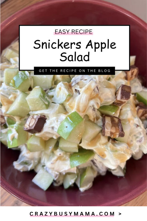 Ok y’all… I might be slightly obsessed with making salads this summer, but this one takes the cake!! 

This Snickers Apple Salad is the preferred salad of all and it also has green in it so I am calling that a Crazy Busy Mama win!

Only in the Midwest can salads can be desserts too right!?

After all, who can say no to this sweet & tart dessert salad? These flavors are absolute perfection!

Get the printable recipe card and video instructions for "Snickers Apple Salad” at the link below 👇 Frozen Salad Recipes, Favorite Summer Recipes, Apple Snickers Salad Cool Whip, Apple Salad With Snickers, New Recipe Ideas, Cookout Recipes For A Crowd, Apple Snicker Salad Recipe, Snicker Apple Salad Recipe, Crazy Busy Mama Recipes