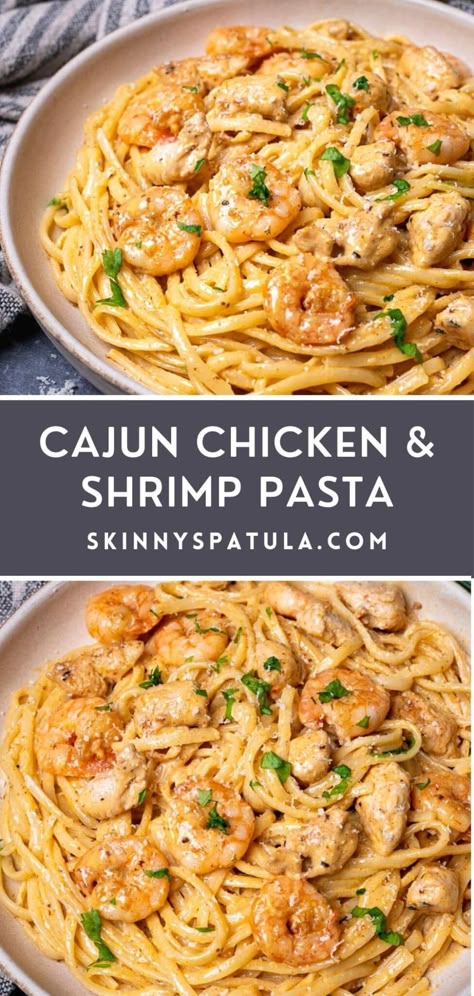 Cajun Chicken And Shrimp Pasta, Cajun Chicken And Shrimp, Pasta Recipe Creamy, Chicken Cajun, Cajun Chicken Pasta Recipe, Cajun Pasta Recipes, Shrimp And Sausage Pasta, Raw Seafood, Cajun Chicken Pasta Recipes