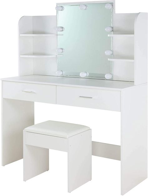 Albatros make-uptafel ELLA, wit met kruk, ledverlichting en spiegel, 2 schuifladen en vakken, kaptafel toilettafel: Amazon.nl Makeup Tafel, Make Up Tafel, Make Ip, Mask Skincare, Kids' Bed, Room Aesthetic, Bedroom Inspo, My New Room, Dressing Table