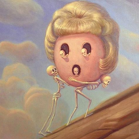 . Artist: @markbryanart  Mark Bryan www.artofmarkbryan.com #markbryan  #lowbrowpopsurrealists #lowbrow  #lowbrowart  #popsurreal #popsurrealism  #surreal  #surrealart  #neopop  #contemporaryart #newcontemporary #art #artoninstagram  #repost #painting #contemporarypainting  #oilpainting  #popculture #popstyle #urbanculture #urbanstyle #baby #skeleton #head #bighead #upthehill Mark Bryan Art, Mark Bryan, Lovely Bones, Surreal Artwork, Pop Art Illustration, Macabre Art, Lowbrow Art, Painting Inspo, Wow Art