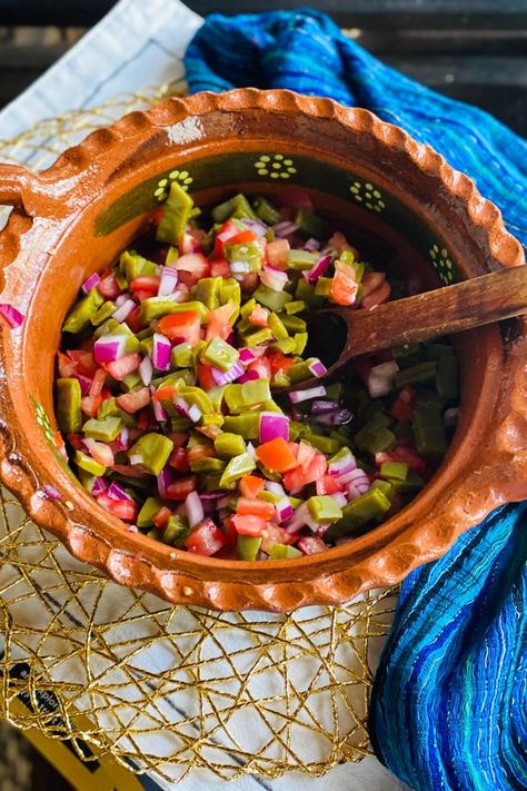 An easy and delicious way to prepare cactus is in this recipe for cactus salad or ensalada de nopales as we call it here in Mexico. This recipe is vegan, authentic, and easy to make! Mexican Cactus Recipe, Pork And Nopales Recipe, Vegan Nopales Recipes, Nopales Recipes Mexican Breakfast, Cactus Recipe Nopales, Nopales Recipe, Cactus Salad, Cactus Recipe, Mexican Kitchens