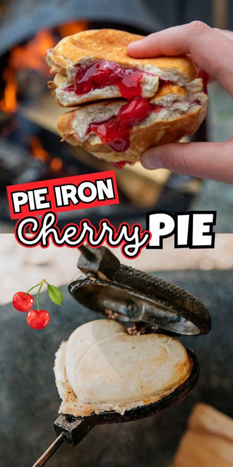 Cherry pie in a pie iron Iron Pie Recipes Camping, Pudgy Pie Recipes, Pudgy Pie, Butter Biscuits Recipe, Pie Iron Recipes, Grilled Dinner Recipes, Cherry Pies, Campfire Desserts, Pie Iron