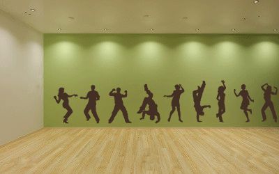 Dance Sihoulettes Dance Studios Design Interiors, Dance Studio Wall Design, Dance Room Decoration Ideas, Dance Room Design, Dance Studio Design Interiors, Dance Studio Ideas, Dance Room Decor, Dancing Room, Dance Wall Decal