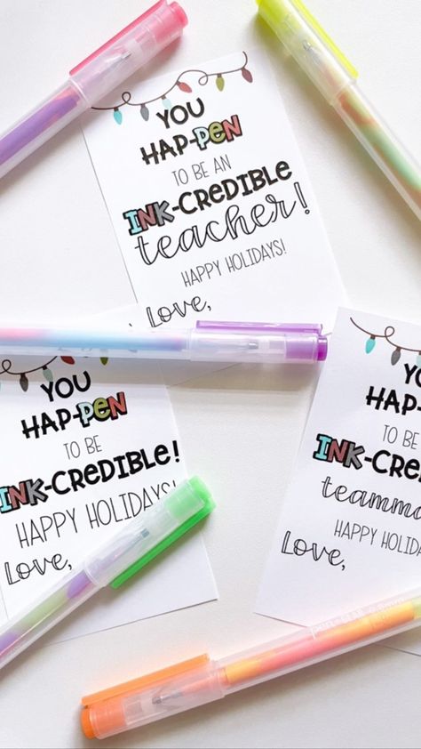 Pen Gift Tag, Two Color Schemes, Multi Color Pen, Teacher Holiday Gifts, Teacher Appreciation Gifts Diy, Flair Pens, Teacher Gift Tags, Teacher Valentine Gifts, Valentines Gift Tags