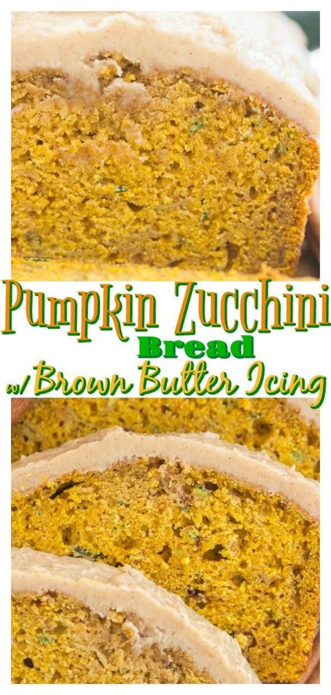 Peach Strudel, Brown Butter Frosting Recipe, Pumpkin Zucchini Bread, Brown Butter Icing, Zucchini Bread Muffins, Pumpkin Zucchini, Zucchini Recipes Dessert, Zucchini Bread Healthy, Zucchini Banana Bread