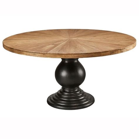 Estrella French Country Brown Top Black Pine Wood Round Dining Table - 60"W Wood Round Dining Table, Traditional Dining Tables, Round Pedestal Dining Table, Formal Dinner Party, Sunburst Pattern, Dining Table Brown, Black Pine, Round Wood Dining Table, Concentric Circles