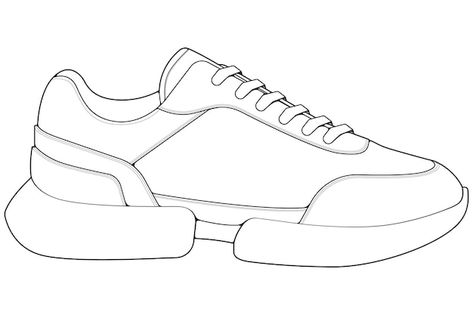 Shoe Flat Sketch, Sneaker Outline, Shoes Template, Shoe Sketch, Drawing Shoes, Sneakers Drawing, Cool Sneakers, Shoe Sketches, Shoes Illustration