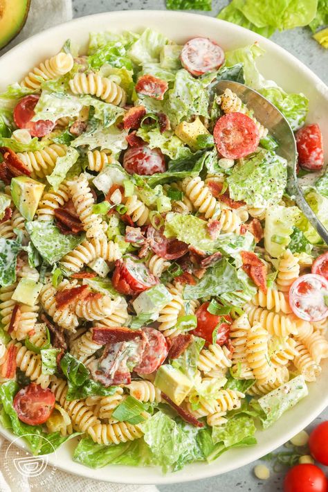 Easy Ranch BLT Pasta Salad Lettuce And Pasta Salad, Perfect Blt Sandwich, Easy Tomato Tart, Salad With Ranch Dressing, Salad With Ranch, Perfect Blt, Tomato Tart Recipe, Blt Pasta Salad, Little Sunny Kitchen