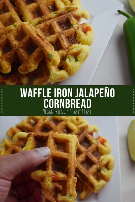 Cornbread Waffles Recipe, Cornbread Waffles, Vegan Cornbread, Jalapeño Cornbread, Waffle Iron Recipes, Dessert Waffles, Vegan Waffles, Waffle Maker Recipes, Savory Waffles