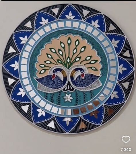 Lippan Art On Round Mdf Board, Modern Lippan Art, Mirror Canvas Art, Lipan Art, Painted Mirror Art, Ganesh Art Paintings, Lippan Art, Mandala Art Therapy, Clay Wall Art