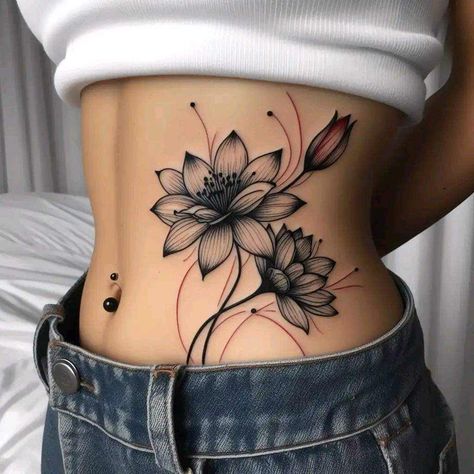 Cover Up Rib Tattoos For Women, Rib Tattoo Cover Up, Under Belly Button Tattoo, Lower Back Tattoo Cover Up Ideas, Rib Tattoos Women, Tattoos With Quotes, Belly Tattoo Ideas, Tattoos For Women Elegant, C Section Scar Tattoo