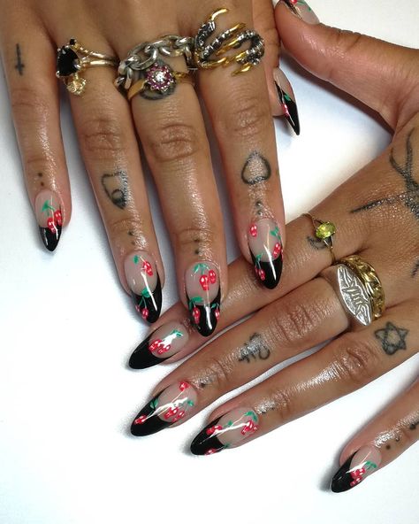 Skull Cherries, Witch Nails, Skull Nails, Witch Style, Va Va Voom, Nail Board, Nail Inspiration, Nails Inspo, Nail Tech