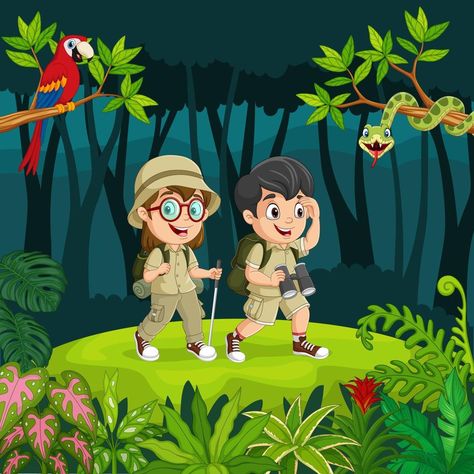 Animals In The Jungle, Graphic Projects, Vector Cartoon, In The Jungle, Kids Clipart, Vector Photo, Premium Vector, Graphic Resources, Adobe Illustrator