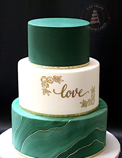 Wedding Cakes | Las Vegas Custom Cakes Hunter Green Wedding Cake Ideas, Wedding Cake Ideas Emerald Green, Wedding Cakes Green And Gold, Emerald Green Cakes, Emerald Green Cake Ideas, Emerald Green Wedding Cake, Elegant Emerald Green Wedding, Emerald Wedding Cake, Wedding Cake Emerald Green