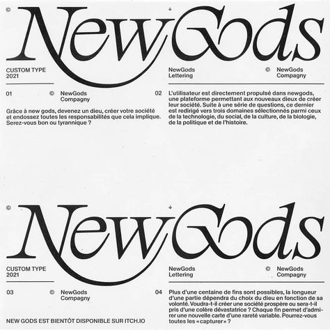 Contemporary Type on Instagram: “By @antoine_pasi: NewGods lettering I made for a game project called NewGods©. The game is a collaboration with @kapuman @tanguy.morvan…” Layout Graphic Design, Dafont Fonts, Experimental Type, Desain Editorial, 타이포그래피 포스터 디자인, Design Fonts, Free Script Fonts, Text Layout, Typography Layout