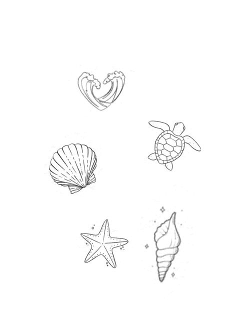 Tattoo Ideas Summer Vibes, Seashell Minimalist Tattoo, Ocean Arm Tattoos For Women, Starfish Fine Line Tattoo, Small Starfish Tattoo Simple, Beachy Small Tattoos, Fine Line Sea Shell Tattoo, Star Fish Tattoo Design, Small Sea Life Tattoos