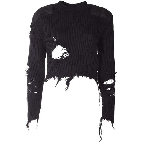 Yeezy by Kanye West Destroyed Crop Blouclè Sweater ( Season 3 ) ($720) ❤ liked on Polyvore featuring tops, sweaters, clothing - ls tops, nero, long sleeve crop sweater, distressed sweater, cropped sweater, destroyed sweater and long sleeve crew neck sweater Kanye West Shirt, Destroyed Sweater, Ripped Top, Ripped Sweater, Ripped Shirts, Shirts Crop, Distressed Shirt, Distressed Sweaters, Sweater Season