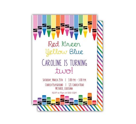 Fun and Frolic: Kid's Birthday Bash Crayon Birthday Party, Colorful Birthday Party Invitations, Crayon Birthday Parties, Baby Handprint Art, Baby Handprint Crafts, Neutral Birthday, Kids Invitation, Bunny Invitations, Birthday Milestone Board