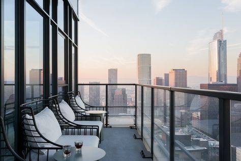 Hive LA Home — Hill St High Rise Apartment Downtown LA Modern High Rise Apartment, Brown Leather Sectional, Contemporary Balcony, High Rise Apartment, Three Bedroom Apartment, Los Angeles Apartments, High Rise Apartments, Teen Bedrooms, Downtown Apartment