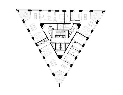 Gallery of Barcode Architects Brings New Triangular Residential Tower to Rotterdam's Skyline - 3 Triangular Architecture, Triangle Building, Floor Architecture, Rotterdam Skyline, Form Architecture, House Addition, Residential Tower, Office Plan, Apartment Floor Plan