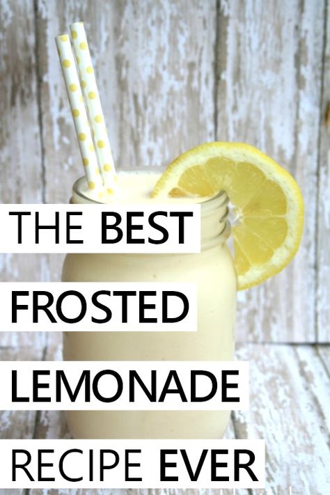 Lemonade Slushie Recipe, Frosted Lemonade Recipe, Good Lemonade Recipe, Lemonade Slushies, Xmas Drinks, Lemonade Smoothie, Frozen Drink Recipes, Frosted Lemonade, Homemade Lemonade Recipes