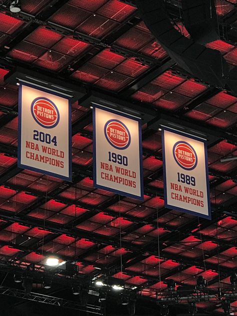 Detroit Pistons Championship Banners flying high at the new Little Caesars Arena 11/15/17 Little Caesars, Basket Nba, Sport Banner, Nba Championships, Flying High, Detroit Pistons, After Hours, Nba, Banners