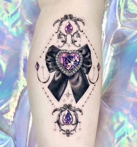 Heart Gem Tattoo Design, Jeweled Tattoos For Women, Jewel Tattoo Gem, Birthstone Tattoos, Jewellery Tattoo, Tattoo Couples, Charm Tattoo, Jewel Beetle, Unique Tattoos For Women