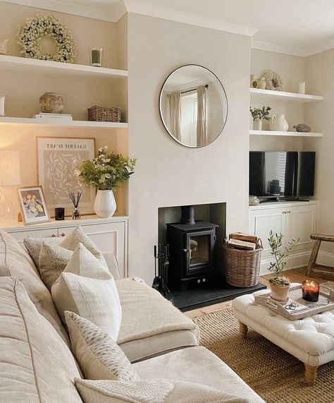 Alcove Ideas Living Room, Log Burner Living Room, Lounge Room Styling, Built In Shelves Living Room, New House Living Room, Victorian Living Room, Living Room Renovation, School Tomorrow, Cosy Living