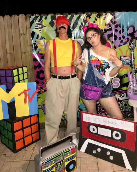 80’s themed party was awesome! Backdrop from party city, rubix cubes, mtv cutout, and cassette tape made by me @casanovadesigns_events (Instagram) Mtv Party, 80s Mtv, Preschool Graduation Gifts, 90s Decor, Icons Party, Rubix Cube, Festival Decor, 2000s Nostalgia, Preschool Graduation