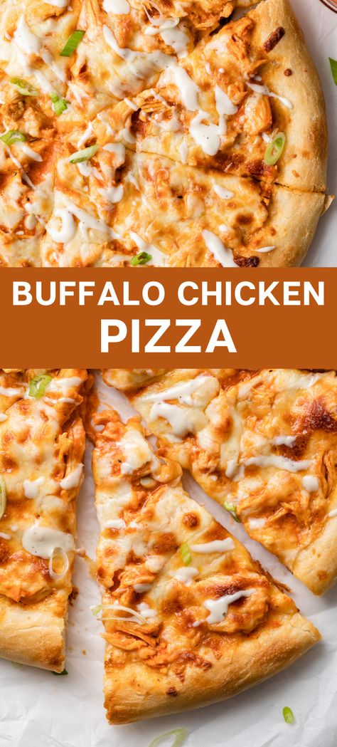 Image is a picture of fully cooked buffalo chicken pizza. Buffalo Chicken Pizza Recipe, Buffalo Pizza, Breakfast Bakes, Chicken Pizza Recipes, Buffalo Chicken Pizza, Easy Homemade Pizza, Pizza Recipes Homemade, Chicken Pizza, Pizza Recipe