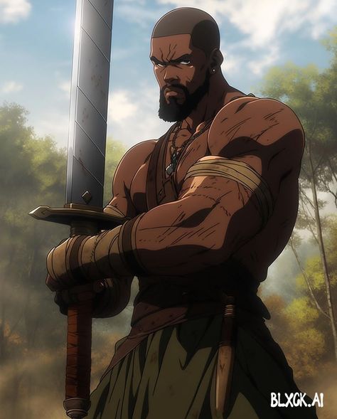 Anime Black Male, Black Male Anime Characters, Black Warrior Art, Black Man Character Design, Black Male Character Art, African Anime Art, Black Comic Art, Black Dnd Characters, Black Anime Characters Guys