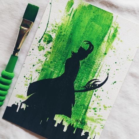 Loki Painting Ideas, Avenger Paintings, Loki Painting Easy, Marvel Art Painting, Loki Painting Canvas, Marvel Paintings Easy, Loki Art Draw, How To Draw Loki, Marvel Craft Ideas