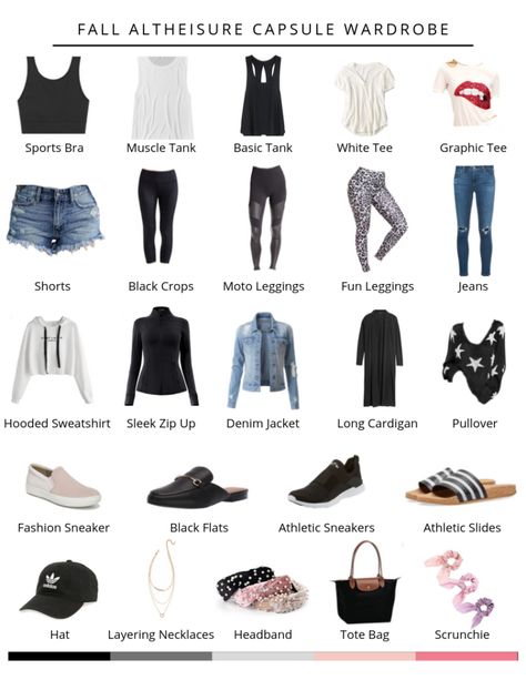 Fall Athleisure Capsule Wardrobe | 24 Pieces, 100+ Outfits - Lauren Gleisberg Active Capsule Wardrobe, Activewear Capsule Wardrobe, Capsule Wardrobe Sporty Casual, Athleisure Capsule Wardrobe 2023, Sporty Capsule Wardrobe, Fall Athleisure Outfits 2022, Athletic Capsule Wardrobe, Workout Capsule Wardrobe, Edgy Capsule Wardrobe