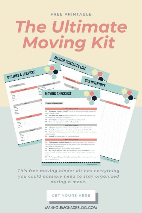 Moving Checklist Printable, Moving House Packing, Moving Binder, Moving Printables, Binder Printables Free, Moving Planner, Moving Kit, Moving Hacks, Making Lemonade