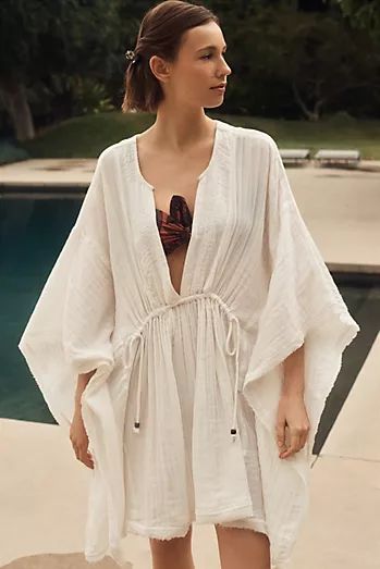 Anthropologie Kimono, Kimono Swim Cover Up, Vacation Outfits Women, Vacation Tropical, Resort Wear For Women, Kaftan Style, Beach Wear Outfits, Cotton Pullover, Silhouette Machine