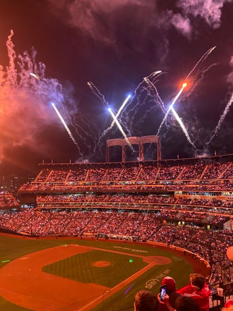 Fireworks at baseball game Sports Games Aesthetic, Baseball Stadium Aesthetic, Baseball Game Aesthetic, Baseball Aesthetic, Liz Tomforde, Fireworks Pictures, Baseball Boys, I Love America, Baseball Stadium