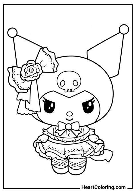 Coloring Pages for Girls to Print for Free | HeartColoring coloringpagesonly #cottagecoloring Kurumi Coloring Page, Kuromi How To Draw, Kuromi Coloring Pages Printable, Coloring Pages Kuromi, Drawing Kuromi, Kuromi Outline, Kuromi Coloring Page, Girl Coloring Pages For Kids, Kuromi Drawing