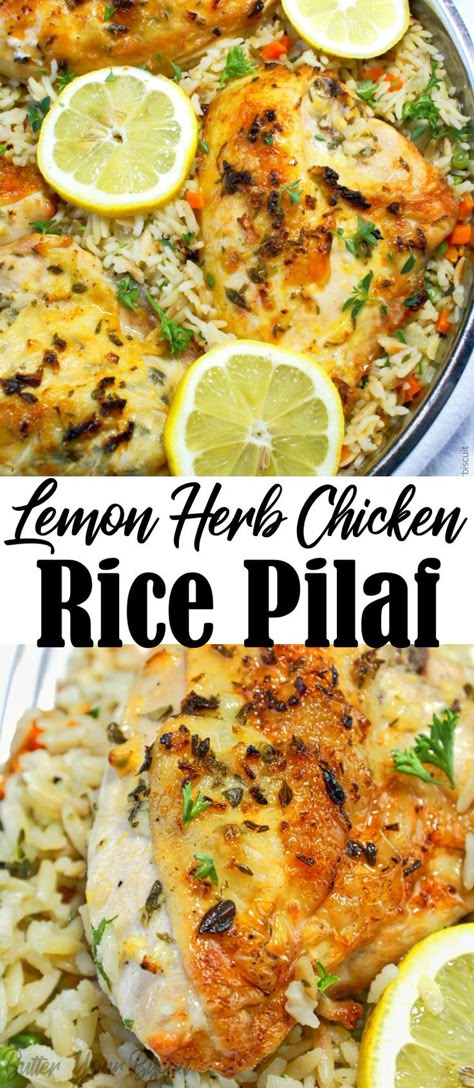 Chicken Breast With Rice, Chicken Rice Pilaf, Lemon Herb Chicken Breast, Herb Chicken Breast, Lemon Chicken Rice, Rice Pilaf Recipe, Pilaf Recipe, Chicken With Rice, Lemon Herb Chicken