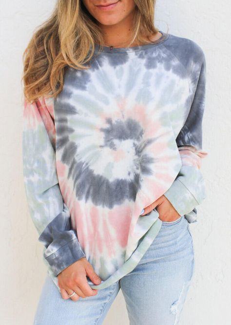 Spiral Tie Dye O-Neck T-Shirt. Spruce up your Fall and Winter wardrobe with this long sleeves tie-dye t-shirt! The monogram is applied with commercial grade stretchy heat vinyl and applied with a professional heat press for a smooth, soft feel. Big Discount and Limited Time ONLY! #tie-dye #Multicolorshirt #colorfulshirt #longsleeves #fallfashion #winterfashion Camisa Tie Dye, Tie Dye Shirts Patterns, Diy Tie Dye Shirts, Spiral Tie Dye, How To Tie Dye, Tie Dye Diy, Tie Dye Outfits, Tie Dye Shirts, Tie Dye Long Sleeve