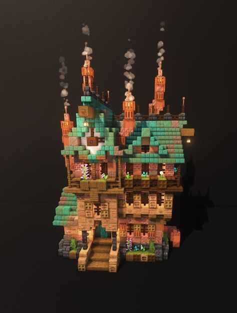 Steampunk House Minecraft, Minecraft Create, Case Minecraft, Minecraft Steampunk, Steampunk City, Minecraft Structures, Steampunk House, Minecraft Cottage, Cool Minecraft Creations