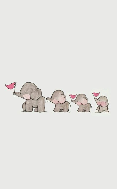 Adams Family, Elephant Family, An Elephant, Baby Elephant, Elephant, Birds, Road, Red, Pink