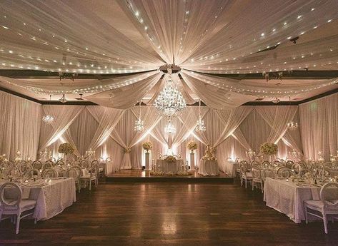 Chandelier Wedding Decor, Wedding Drapes, Reception Ceiling, Wedding Chandeliers, Champagne Decor, Quince Themes, Draping Wedding, Wedding Ceiling, Dream Wedding Reception