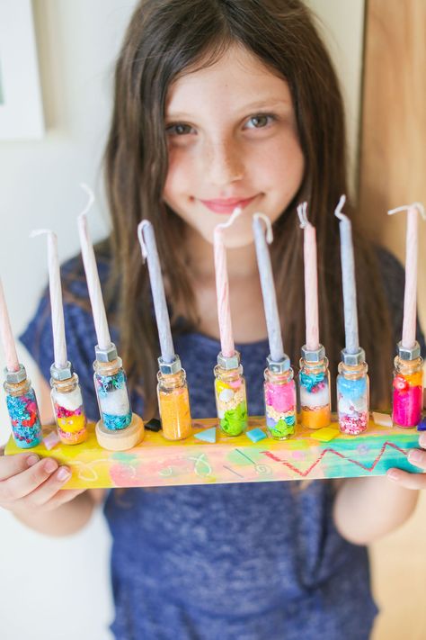 Hanukkah Menorah Craft for Kids Hanuka Crafts For Kids, Diy Menorah Ideas, Menorah Handprint Craft, Chanukah Crafts For Kids, Menorah Crafts For Toddlers, Menorah Preschool Craft, Menorah Crafts For Kids, Hanukkah Menorah Crafts For Kids, Light Activities For Kids